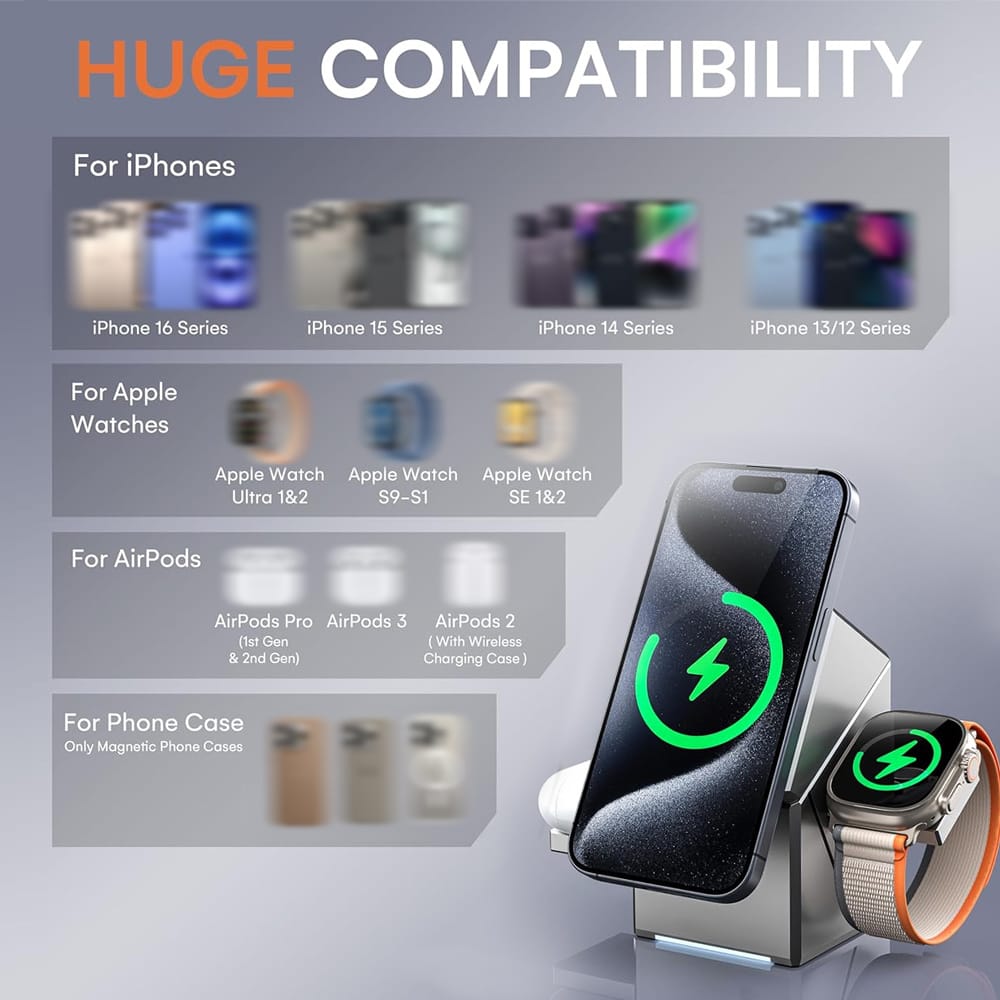 Multi-Form 3-in-1 Magnetic Wireless Charging Station